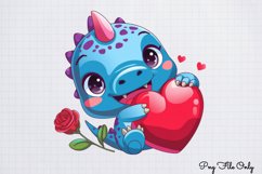 Peeking Dinosaur Valentines Day Clipart PNG Product Image 1