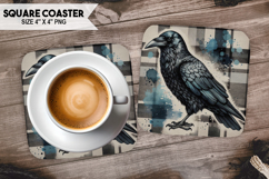 Crow, Birds &amp; Others, Buffalo Plaid Square Coaster PNG Product Image 1