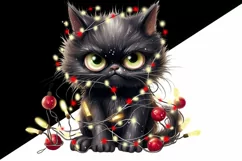 Black Christmas Angry Cat PNG Design for Sublimation Product Image 6
