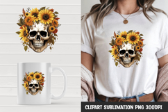 Watercolor floral skull sublimation clipart png Product Image 1