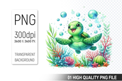 Summer Turtle Clipart PNG Bundle, High Quality PNG Files Product Image 13