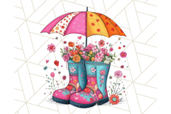 Floral Rain Boot Clipart PNG Spring Umbrella Bouquet Art Product Image 3