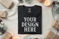 Gildan 5000 Black Folded Christmas Mockup, G5000 mockup Product Image 1