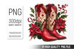 Christmas Cowboy Boots Clipart PNG, Festive Cowboy Design Product Image 1