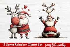 2 Santa Reindeer Clipart Set | Cute Christmas Reindeer PNG Product Image 1
