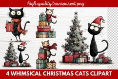 4 Whimsical Christmas Cats Clipart | Cute Holiday Cat PNG Product Image 1