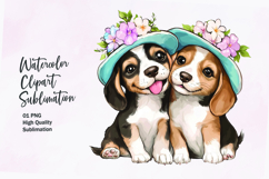 Cute puppy couple watercolor clipart sublimation Product Image 1