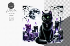 Halloween clipart, Black cat clipart, Gothic clipart Product Image 1