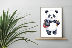 Cute Panda with Backpack Holding a Pencil Watercolor PNG Product Image 2