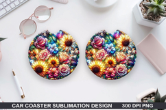 Flower Car coaster sublimation, Summer Coaster PNG Design Product Image 1