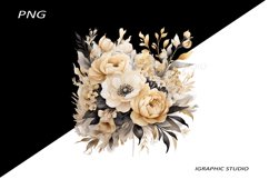 Black and Gold Flowers PNG, Watercolor Floral, Bouquet Product Image 1