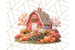 Fall Barn Clipart PNG With Pumpkins and Flowers, Autumn Png Product Image 5