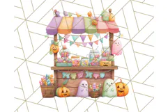 Pastel Halloween Town PNG Clipart, Spooky Shops & Homes Png Product Image 5