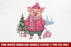 Pink Winter Woodland Animals Clipart PNG Product Image 1