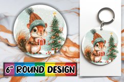 Watercolor Holiday Animals Keychain Round Design Product Image 1