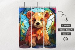Baby Bear Stained Glass Square Coaster - 4 Variations Product Image 1