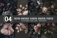 Sepia Vintage Floral Digital Paper Product Image 1