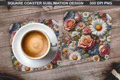 Flowers Coaster Sublimation, Spring Coaster PNG Design Product Image 1