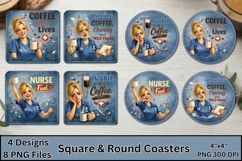 Nurse Fuel Coffee Coaster Sublimation PNG, Windows and Door Design Product Image 1