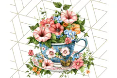 Vintage Floral Teacup Clipart PNG, Blooming Teacups Clip Art Product Image 5