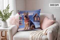 Winter Dog Christmas PNG, Winter Wonderland Pillow Design Product Image 1