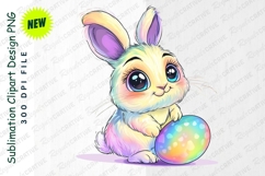 Adorable Rainbow Easter Bunny Clipart Holding A Decorated Product Image 1