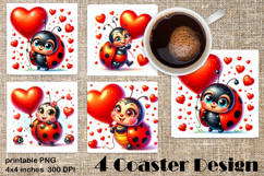 Watercolor Lady Bug Square Coaster PNG. Coaster Sublimation Product Image 1