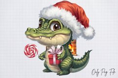 Watercolor Christmas Crocodile Clipart PNG Product Image 1