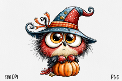 Halloween Owl PNG, Witch Pumpkin Sublimation Clipart Product Image 1