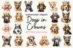 20 Dog Breeds in Crowns Watercolor Clipart Bundle PNG Product Image 1
