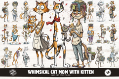 Whimsical Cat Mom With Kitten Clipart Product Image 1