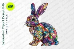 Colorful Mosaic Rabbit Illustration With Floral Patterns PNG Product Image 1
