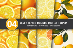 Zesty Lemon Orange Digital Paper Product Image 1