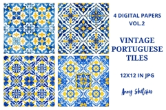 4 Vintage Portuguese Tiles Digital Paper Pack Azulejos Product Image 1