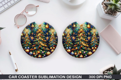 Tree Car Coaster Sublimation| Christmas Coaster PNG Design Product Image 1