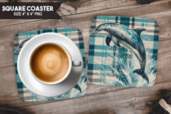 Dolphin, Animals coaster, Buffalo Plaid Square Coaster PNG Product Image 1