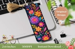 Neon Flowers Bookmark Template, Floral Bookmark Printable Product Image 1