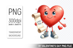 Cartoon Heart Character, Valentine&#039;s Day Clipart PNG Design Product Image 1