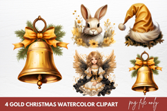 Gold Christmas Watercolor Clipart Sublimation Product Image 1
