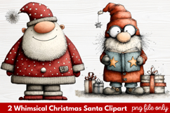 2 Whimsical Christmas Santa Clipart | Cute Santa PNG Product Image 1
