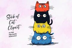 Stack of colorful cat watercolor clipart PNG Product Image 1