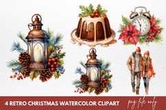 Retro Christmas Watercolor Sublimation Clipart Product Image 1