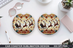 Reindeer Car Coaster Sublimation| Christmas Coaster PNG Product Image 1