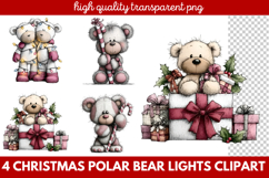 Christmas Polar Bear Lights Clipart | Cute Holiday Bear PNG Product Image 1