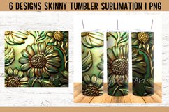 Tooled Leather Sunflower Green Tumbler Sublimation Design Product Image 3