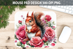 Watercolor Squirrel Mouse Pad Sublimation - Valentines PNG Product Image 1