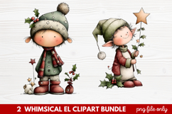 Whimsical Elf Clipart | Cute Christmas Elf PNG Illustration Product Image 1
