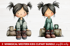 2 Whimsical Western Kids Clipart | Cute Cowboy &amp; Cowgirl PNG Product Image 1