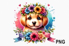 Dog Flowers Sublimation - Dog Flowers Clipart PNG Design Product Image 1