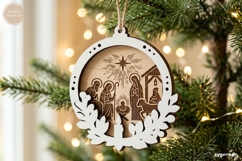 Nativity Ornament Engraving Laser Cut | Christmas | SVG Product Image 1